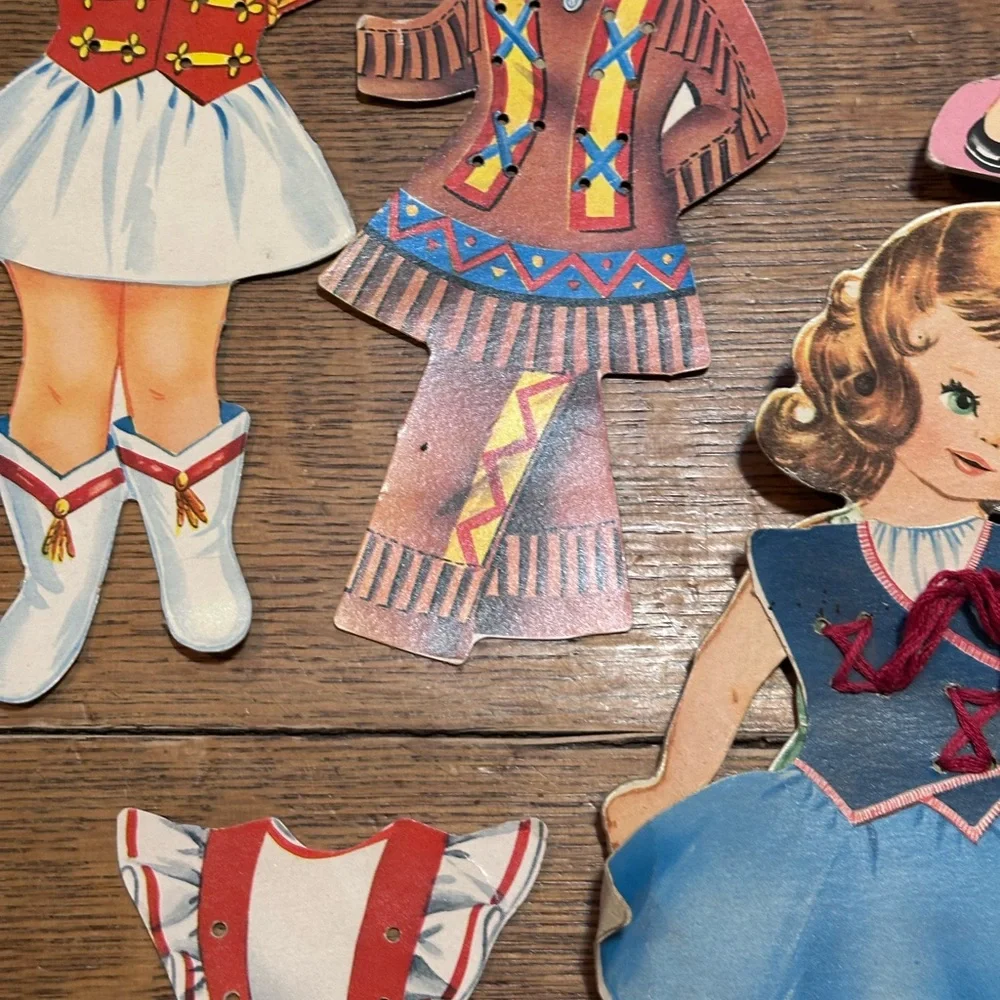 Paper Dolls with Lace-On Costumes for Little Girls Saalfield 1955 Vintage 36 pcs